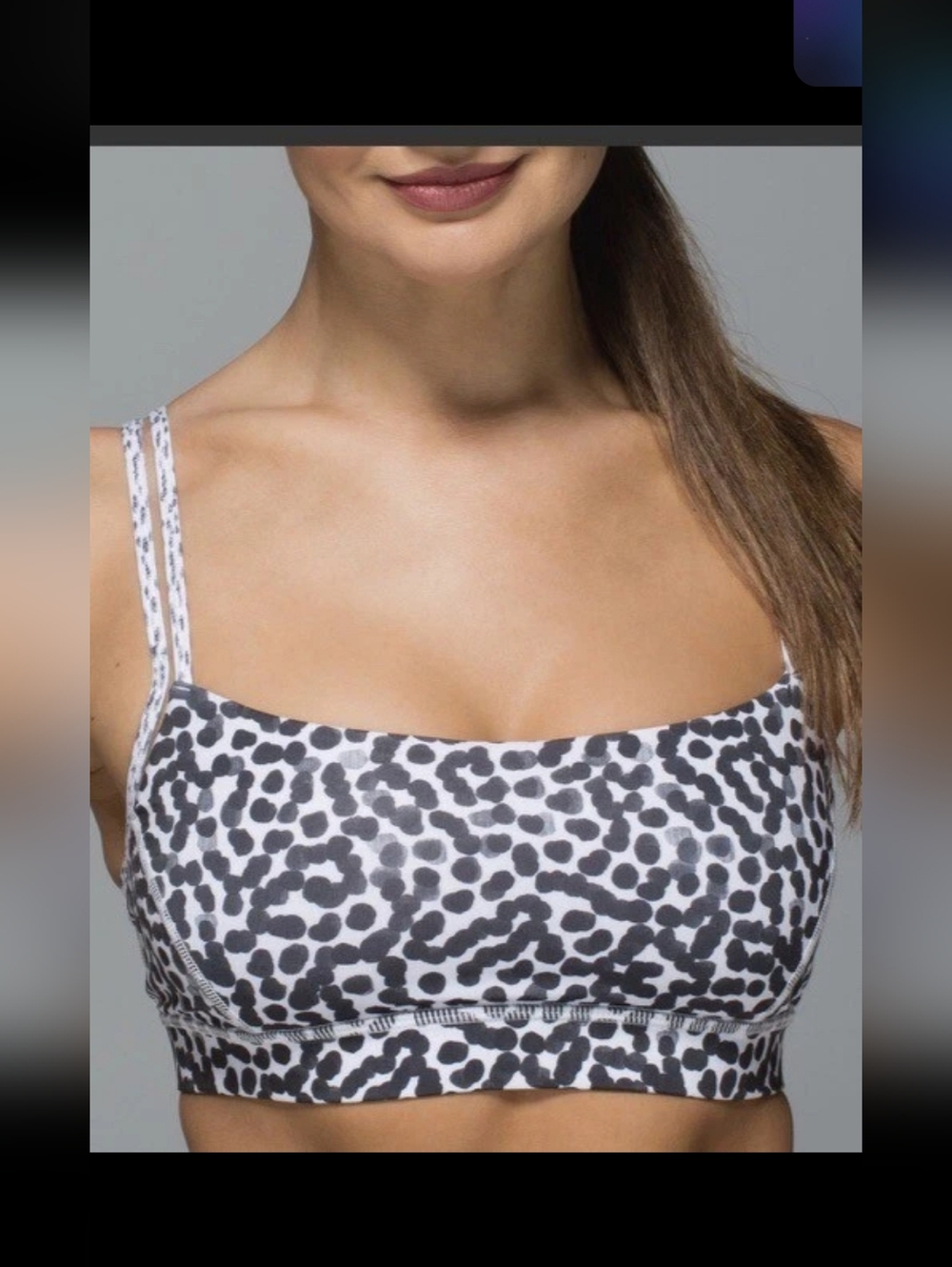 Lululemon Wmns Straight Up Bra Ace Spot Wht Blk Dottie Dash 4 Yoga Athleisire